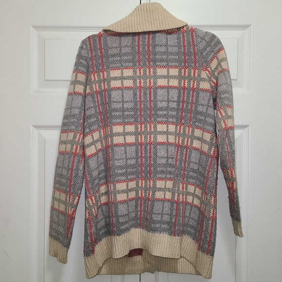 Lands End canvas 1963Vl vtg PLAID CARDIGAN SWEATER SIZE M cotton wool blend euc - Picture 2 of 15